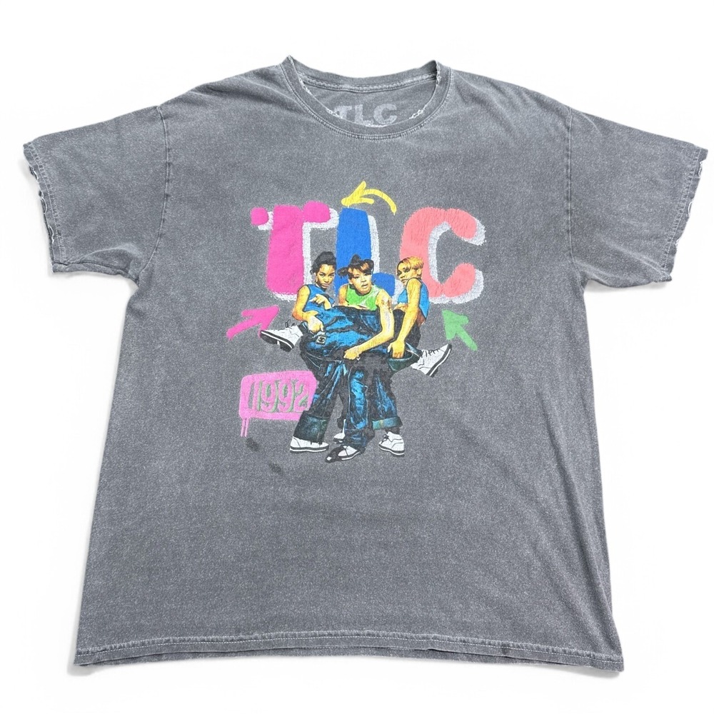 TLC kicking Group Tee Shirt Adult Size Medium Gray Fade Vintage Style Distressed